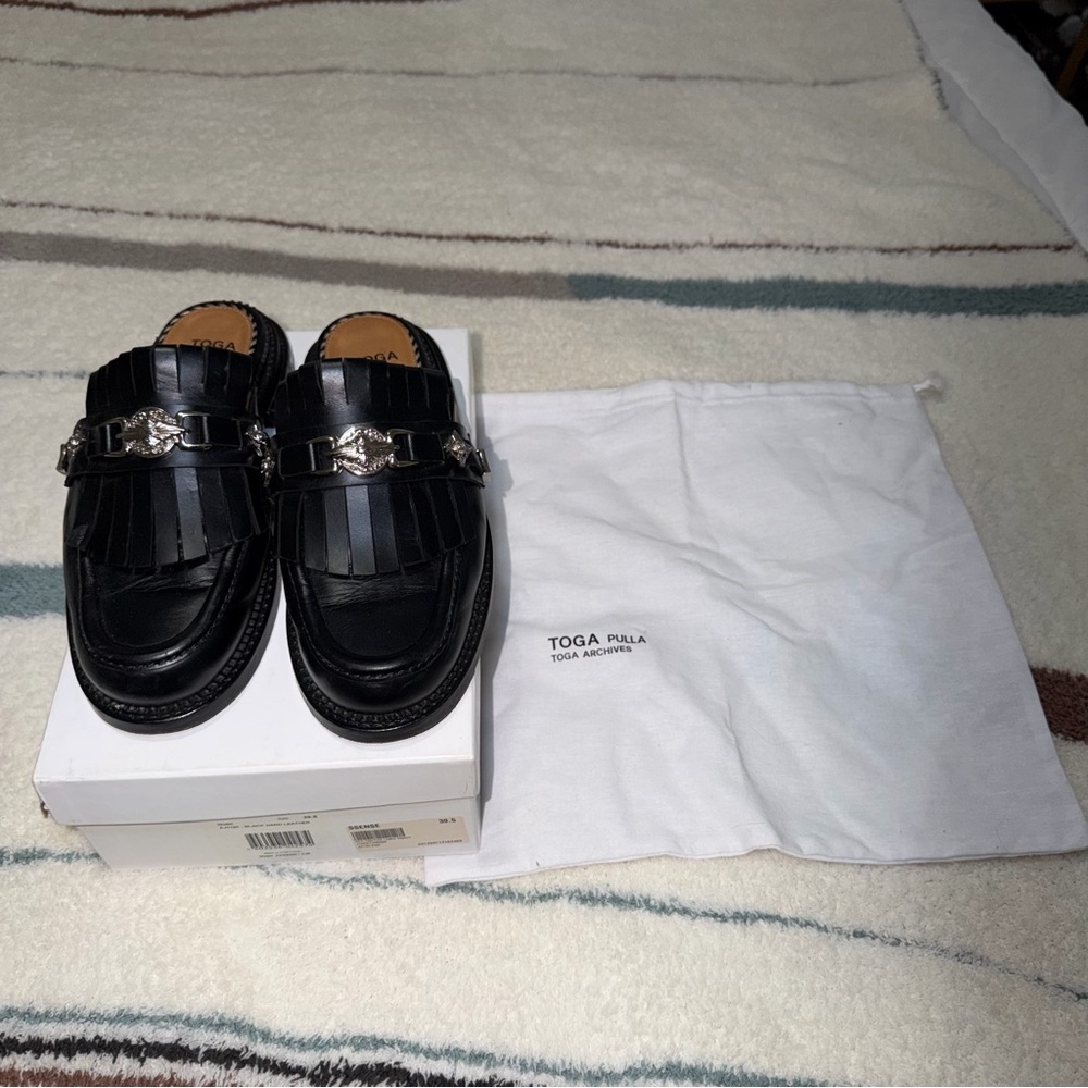 TOGA Pulla Black Leather Mules with Silver Accents - Picture 6 of 9
